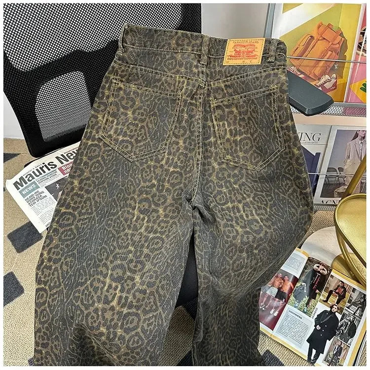 Duomofu - Retro Leopard Print Jeans 