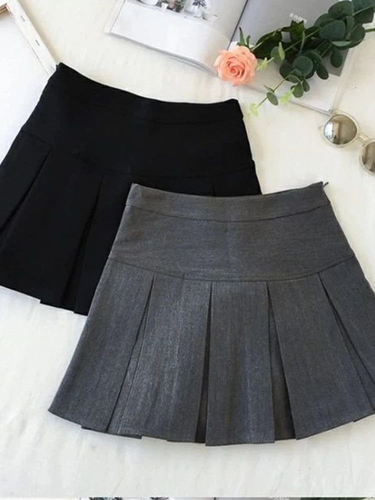 ZOKI - Vintage Gray Pleated Skirt