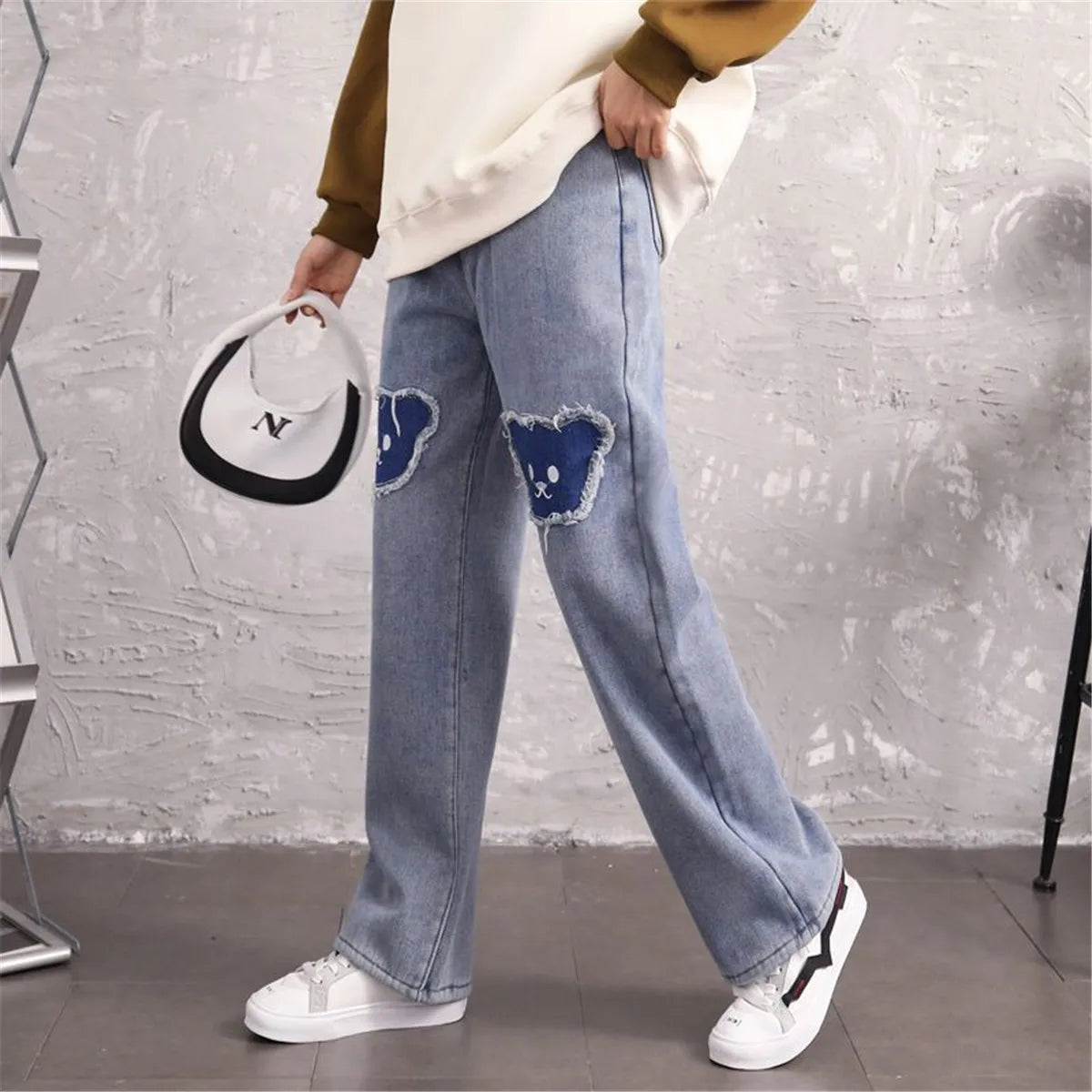 Harajuku-Style Baggy Jeans mit süßem Hip-Hop-Bären-Design