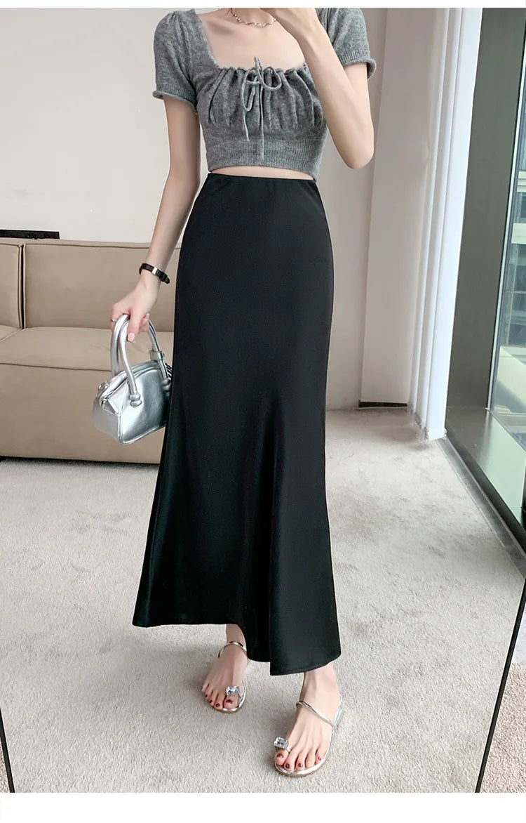 Satin Fishtail Skirt - High-Waist Chic Skirt