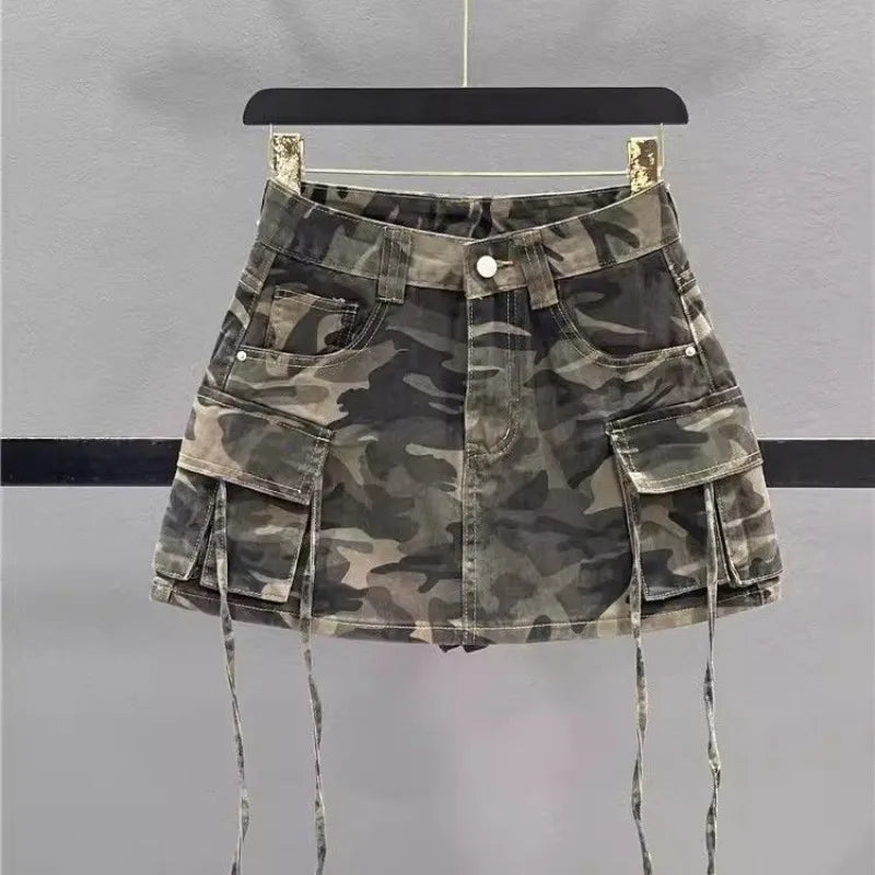 Vintage Camouflage Denim Skirt - Y2K Harajuku Style