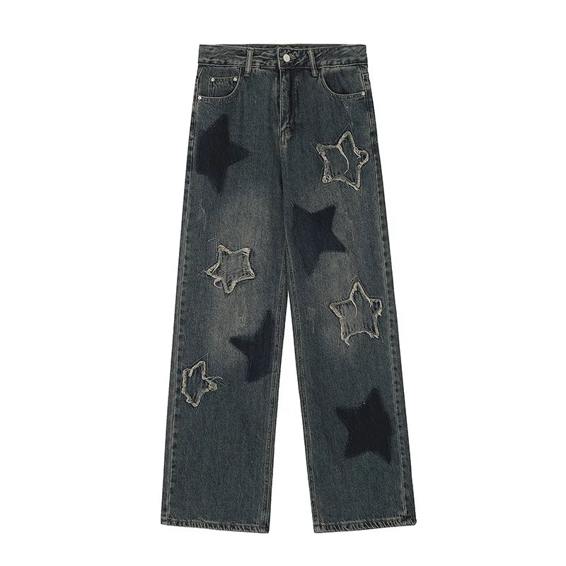 Star Embroidered High-Waist Cargo Jeans