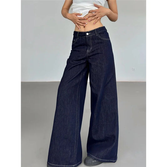 High-Waist Vintage Straight Baggy Jeans - Y2K American Style 