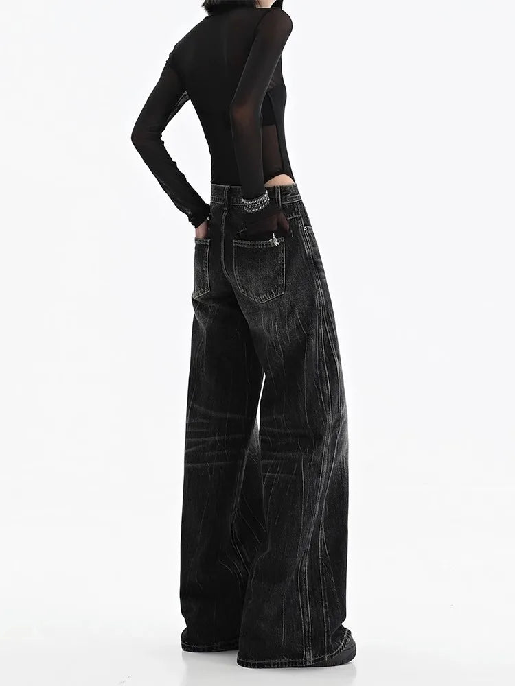 Black Women's Jeans - Vintage Baggy Wide Leg