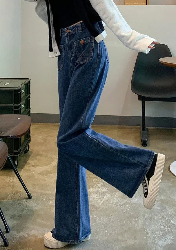 Blue high-waist straight-leg jeans