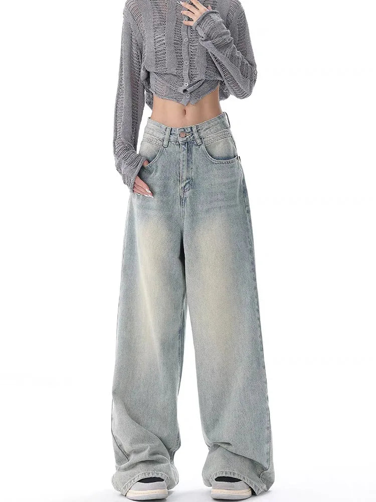 Full-Length Vintage Distressed Wide-Leg Jeans