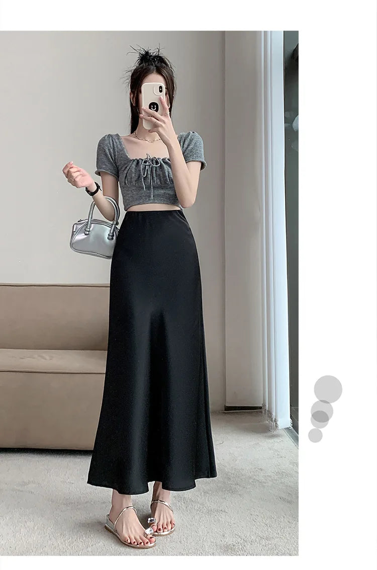 Satin Fishtail Skirt - High-Waist Chic Skirt