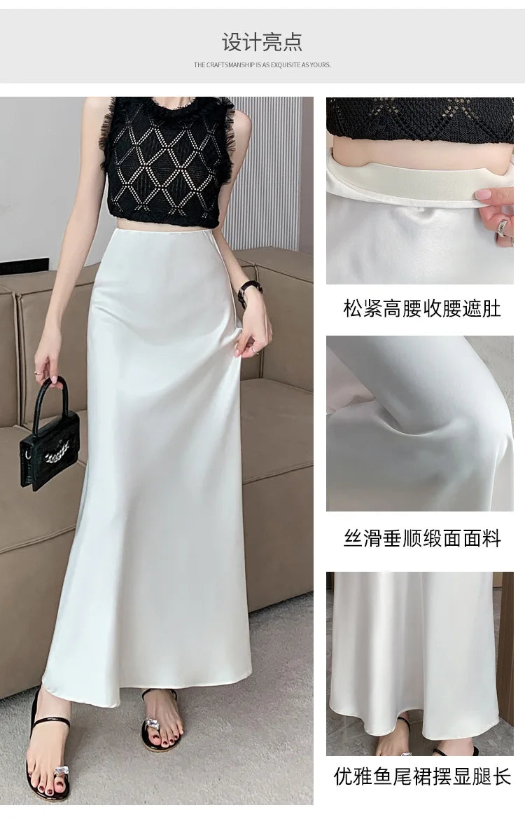 Satin Fishtail Skirt - High-Waist Chic Skirt