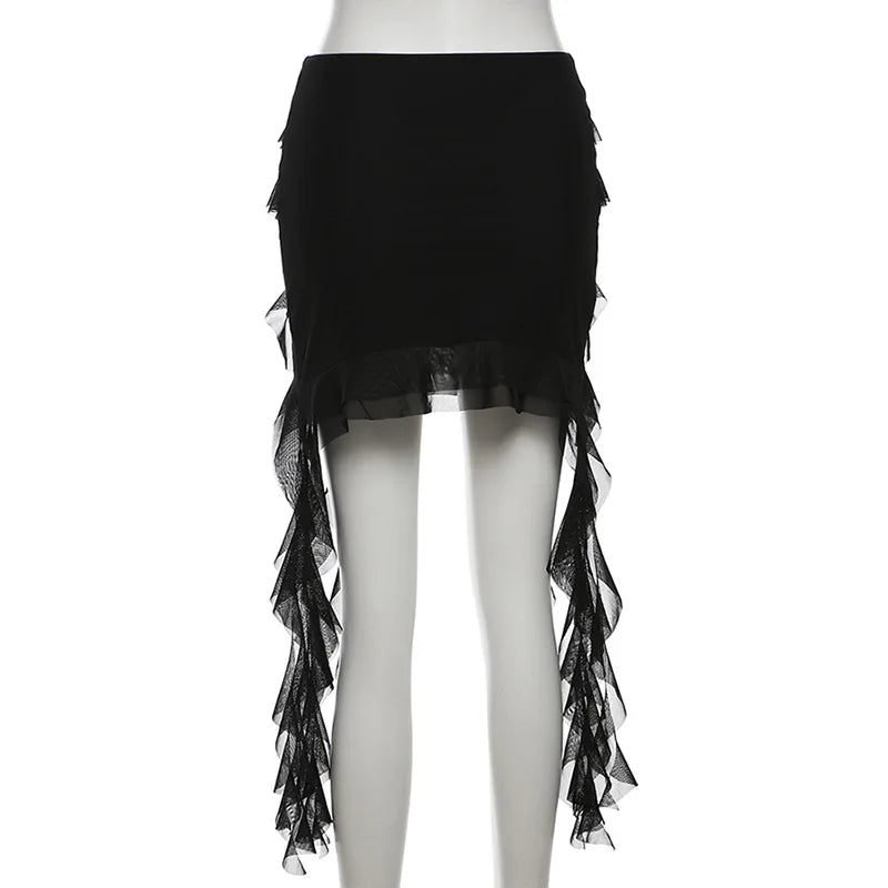 PixieKiki - Mesh Ruffled High-Waist Mini Skirt 