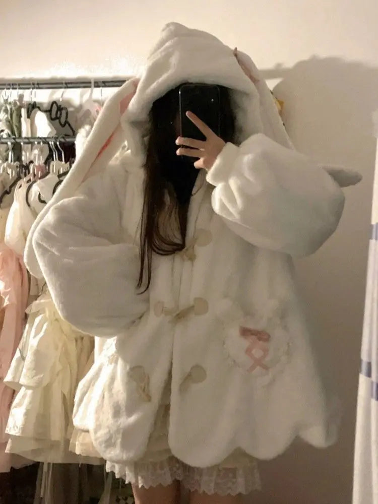 KOSAHIKI - Kawaii Patchwork Fluffy Hooded Coat