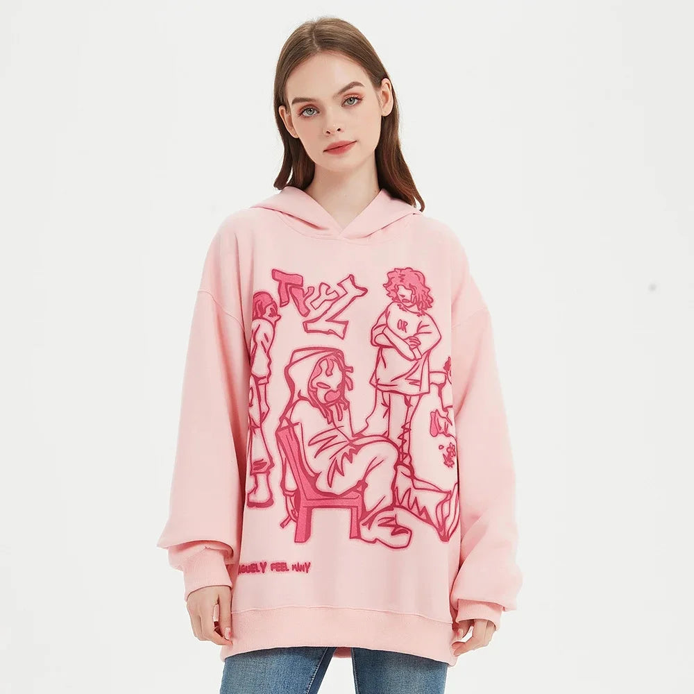 Hizilent - Y2K Streetwear Pink Hoodie