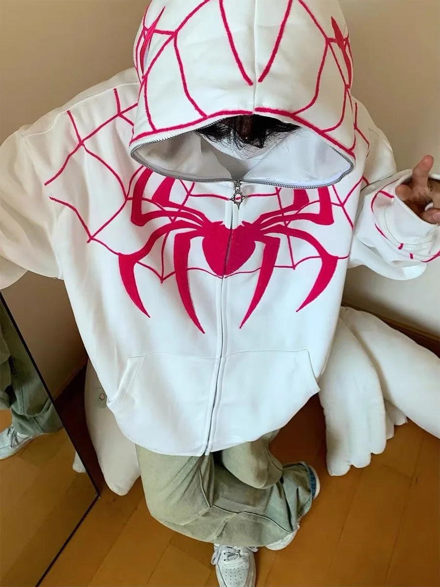 Spider Print Zip Up Hoodie