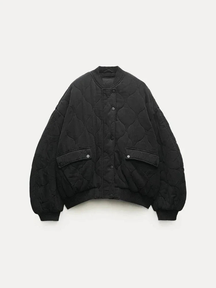 Women's Quilted Bomber Jacket - Loose Fit 