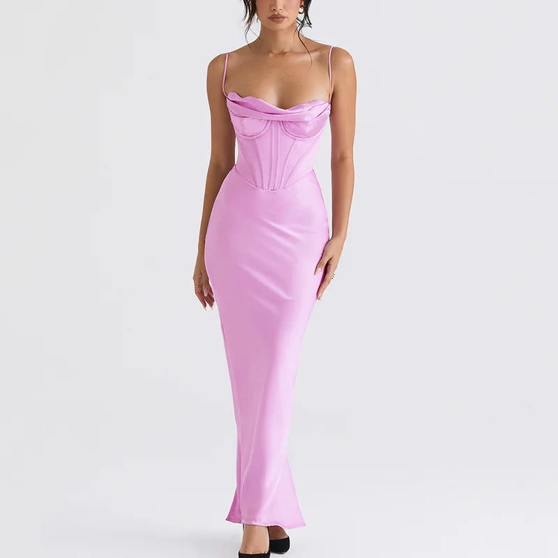 Suninheart - Bodycon Satin Maxi Dress 