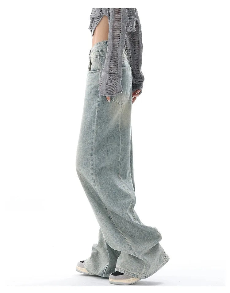 Full-Length Vintage Distressed Wide-Leg Jeans