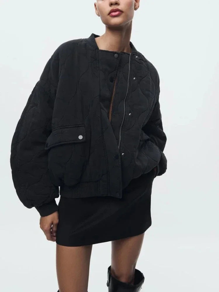 Women's Quilted Bomber Jacket - Loose Fit 