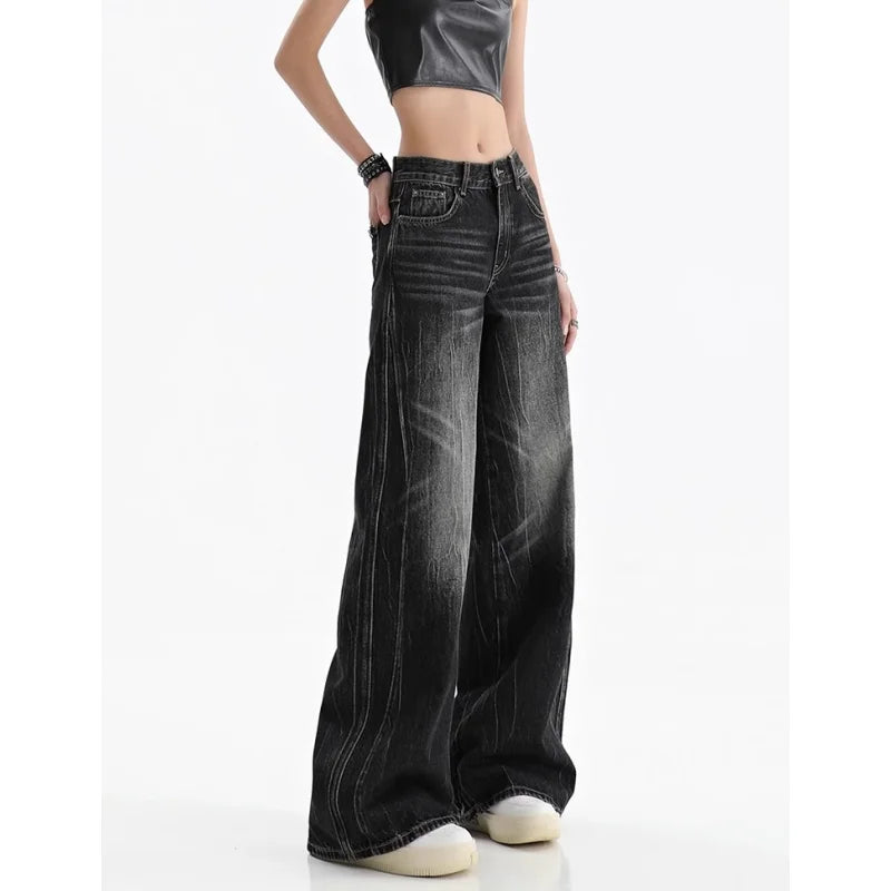 Black Women's Jeans - Vintage Baggy Wide Leg