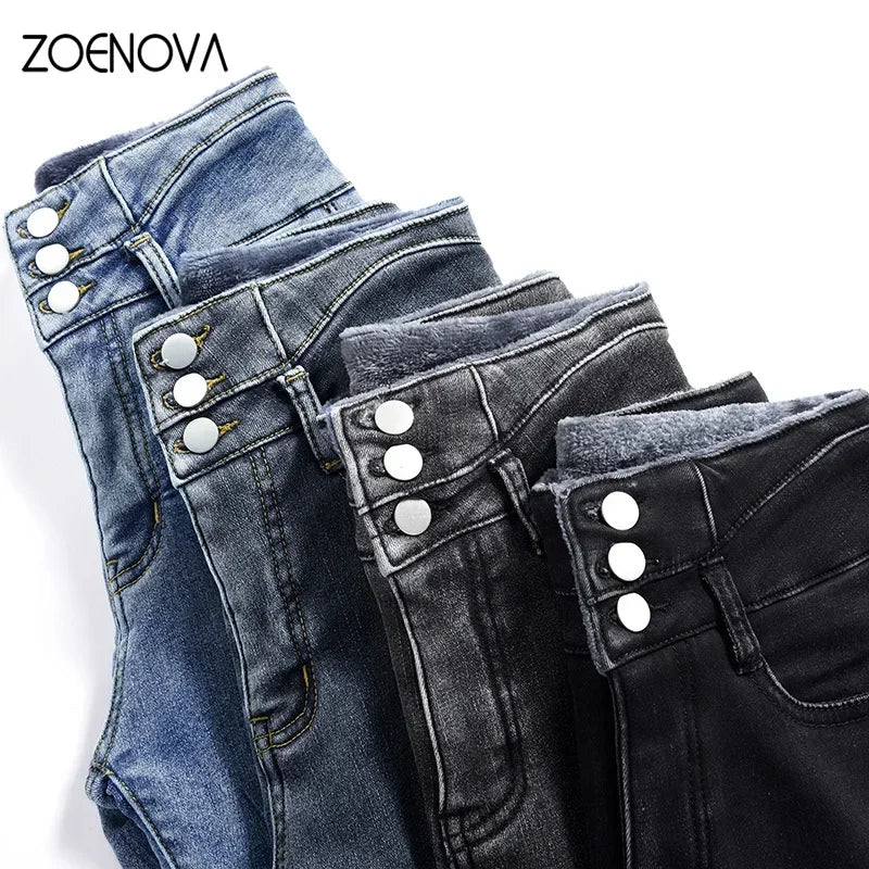 ZOENOVA - Fleece Velvet Elastic Jeans