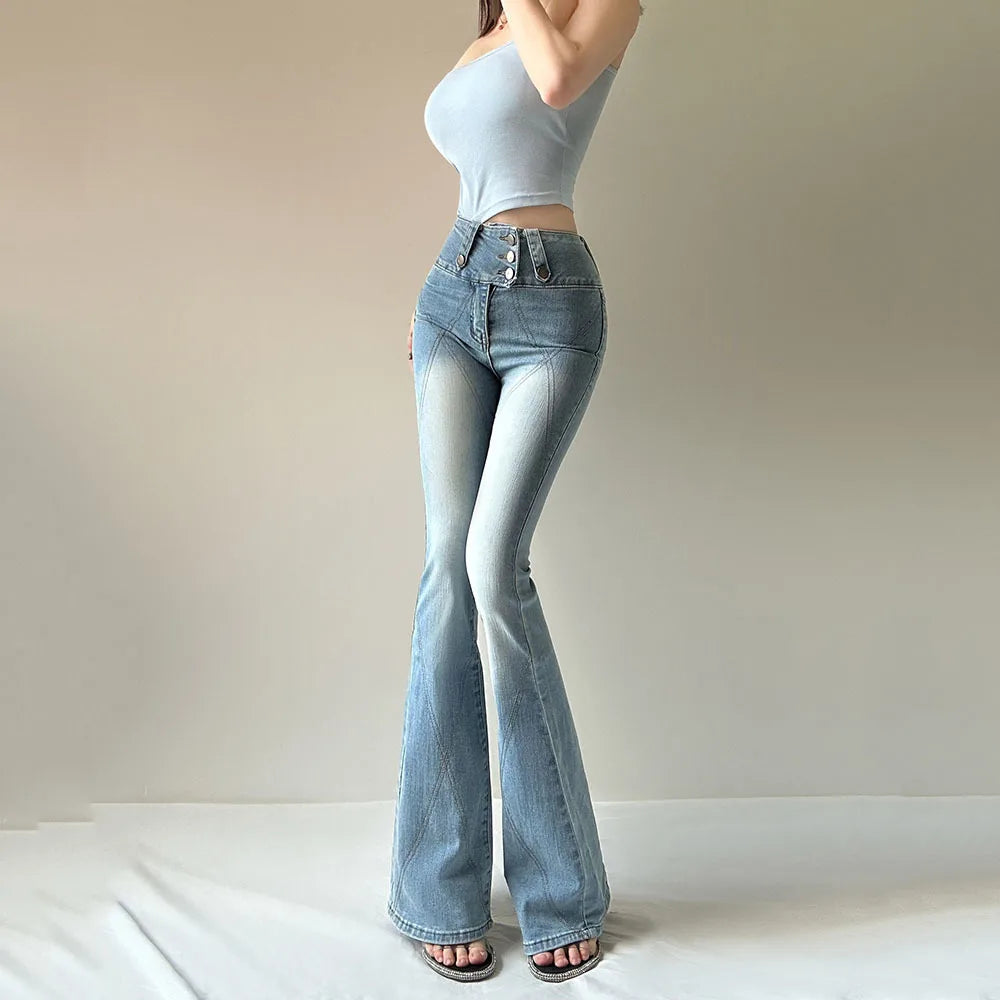 Flare Jeans - Skinny High-Waist Bell Bottom Pants 