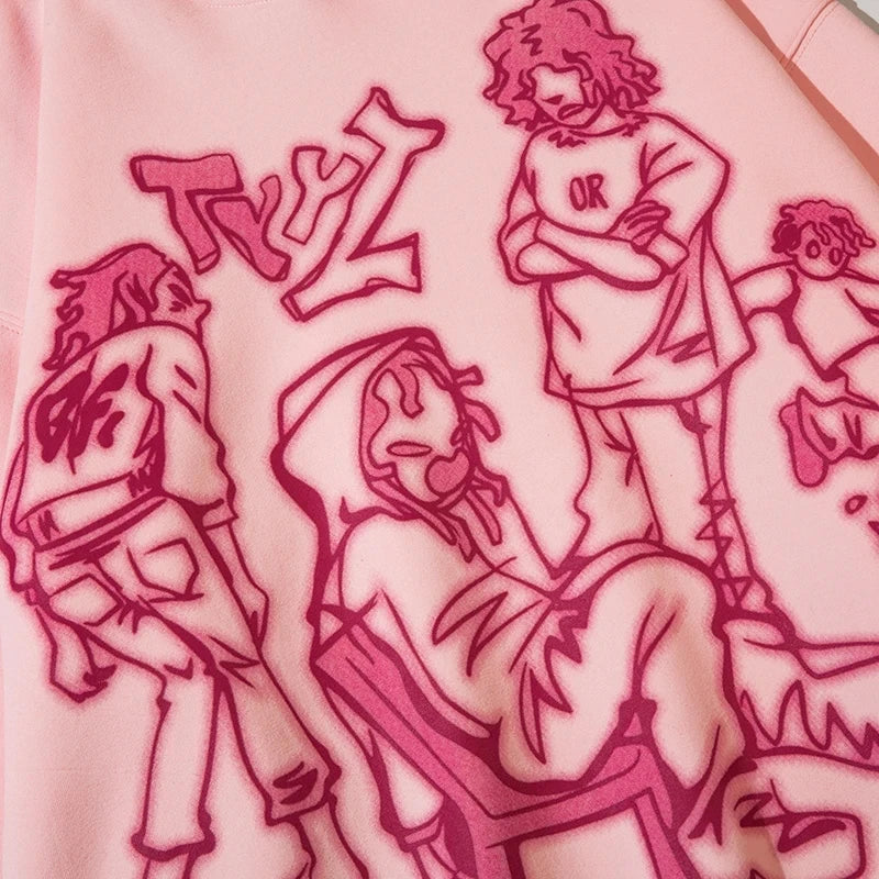 Hizilent - Y2K Streetwear Pink Hoodie