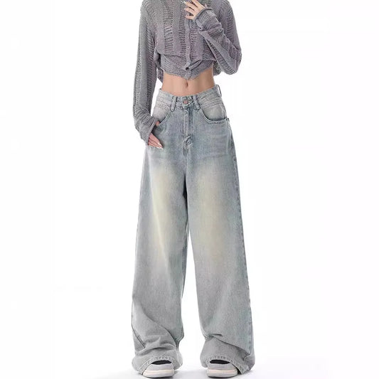 Full-Length Vintage Distressed Wide-Leg Jeans