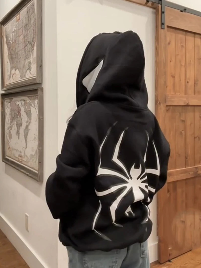 Spider Print Zip Up Hoodie