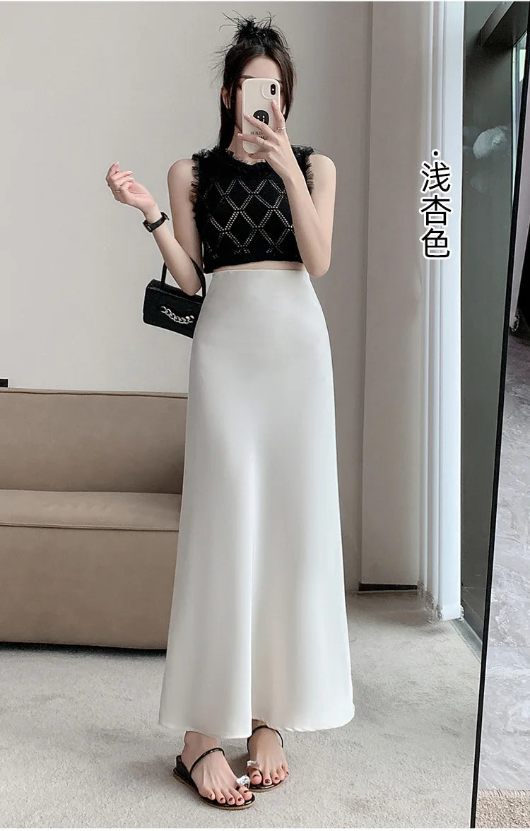 Satin Fishtail Skirt - High-Waist Chic Skirt