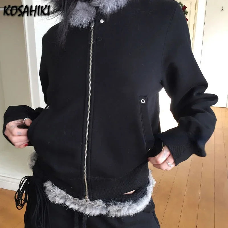 KOSAHIKI -  Fur Patchwork Double-Zip Sweatshirt