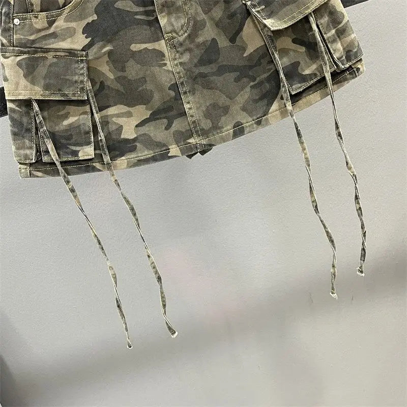 Vintage Camouflage Denim Skirt - Y2K Harajuku Style