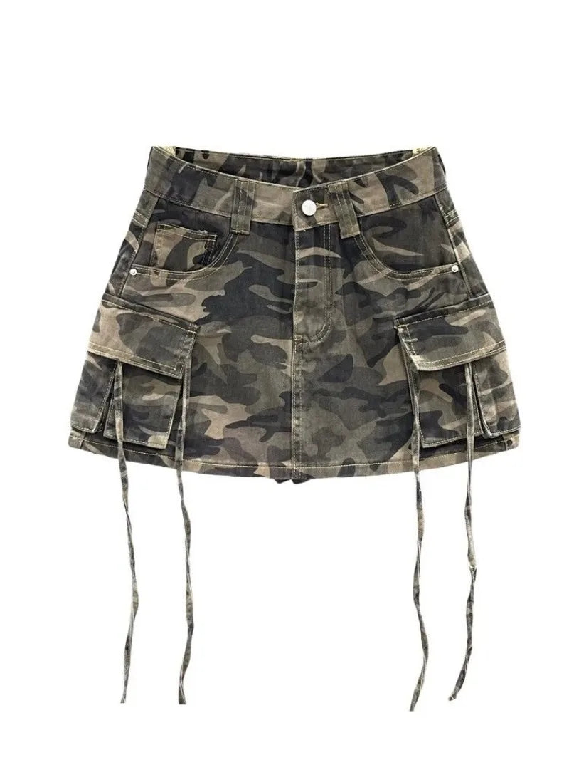 Vintage Camouflage Denim Skirt - Y2K Harajuku Style