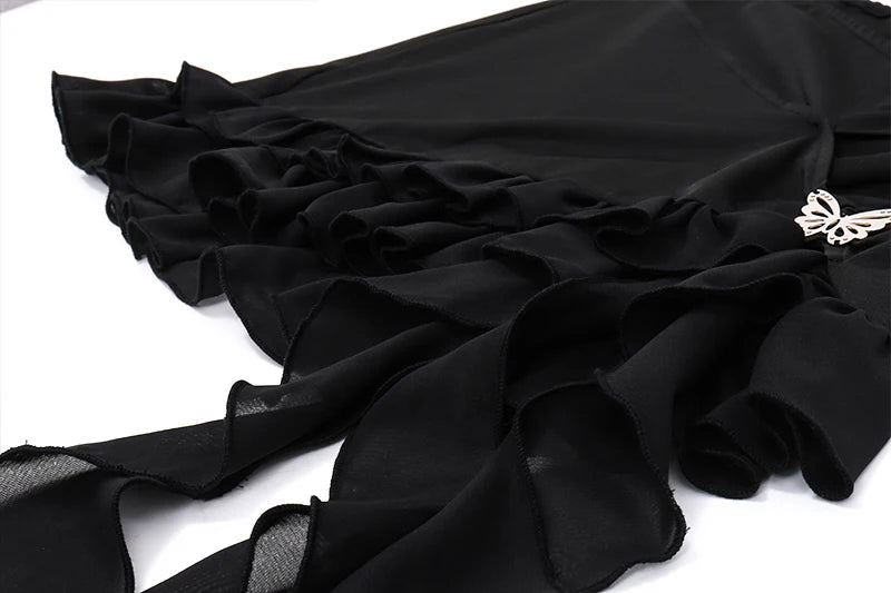 WhereMery - Black Ruffles Hollow Out Skirt