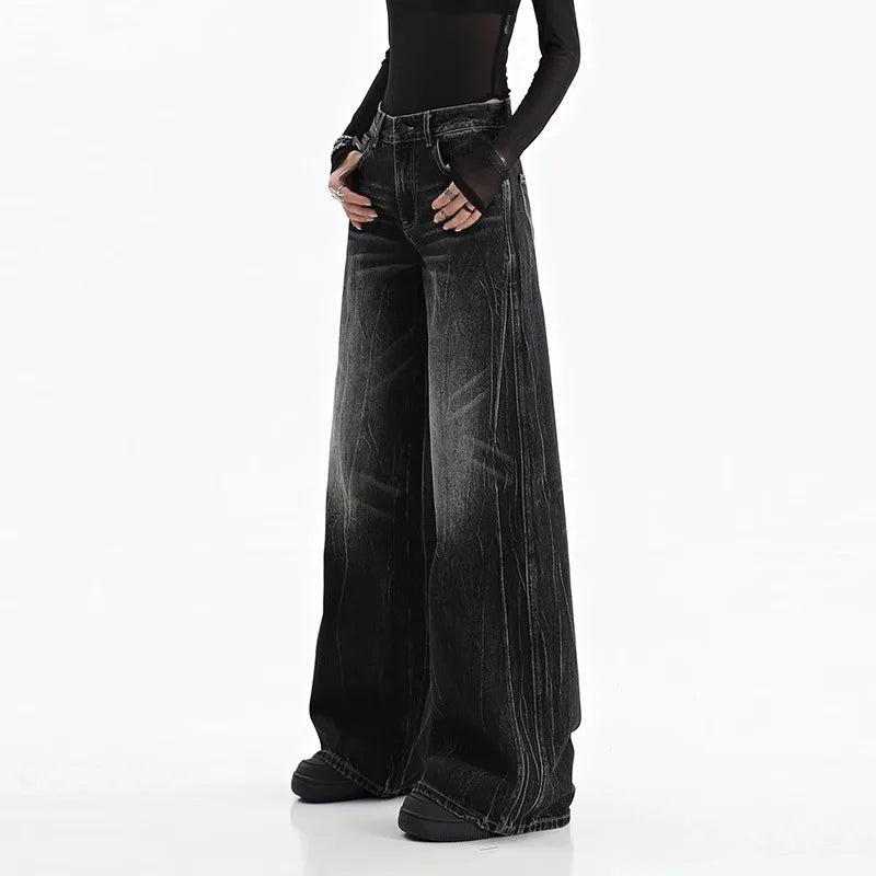 Black Women's Jeans - Vintage Baggy Wide Leg