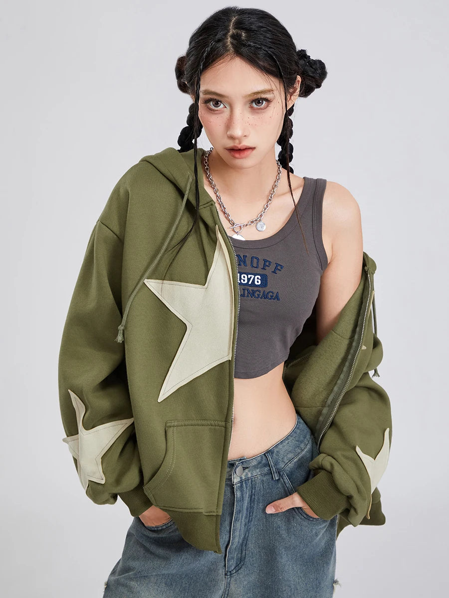 hirigin - Star Print Zip-Up Hoodie