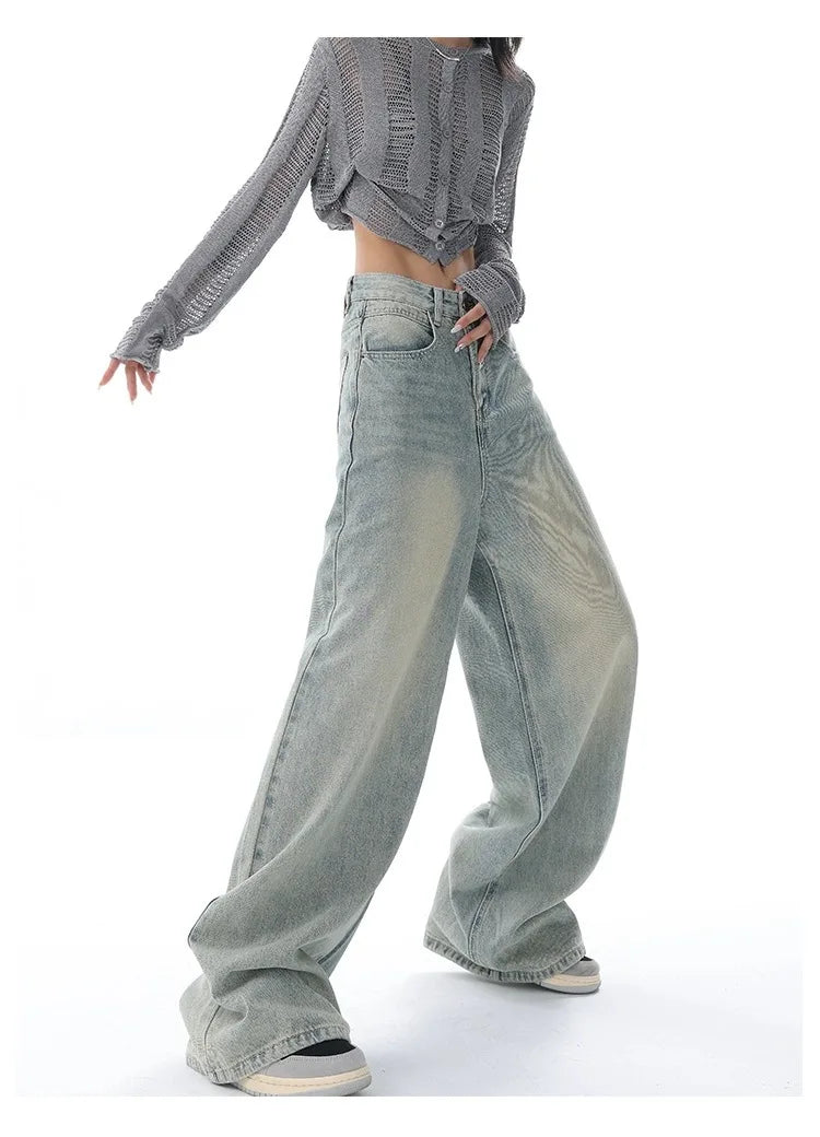 Full-Length Vintage Distressed Wide-Leg Jeans