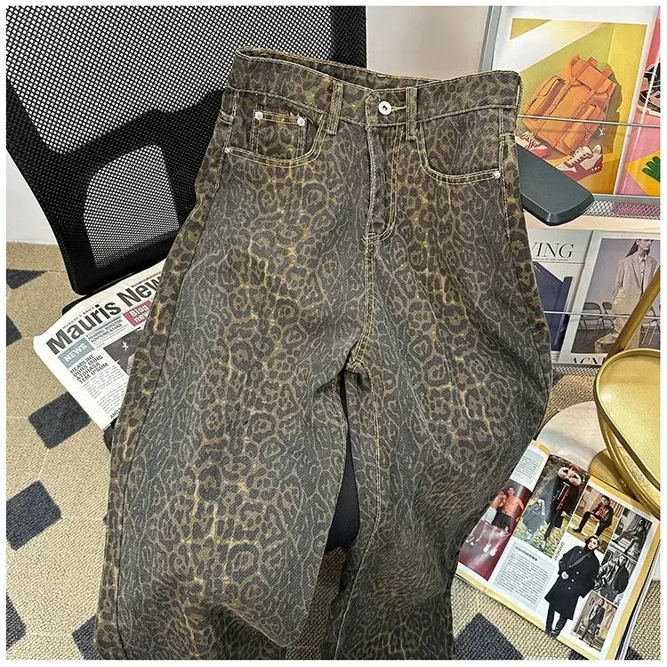 Duomofu - Retro Leopard Print Jeans 