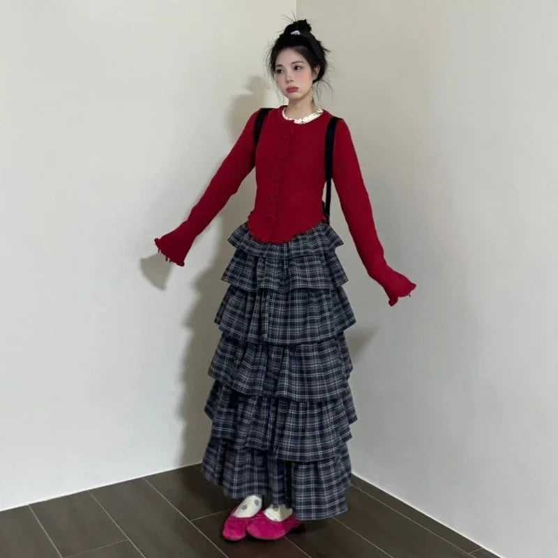 Deeptown - Vintage Ruffle Plaid Skirt