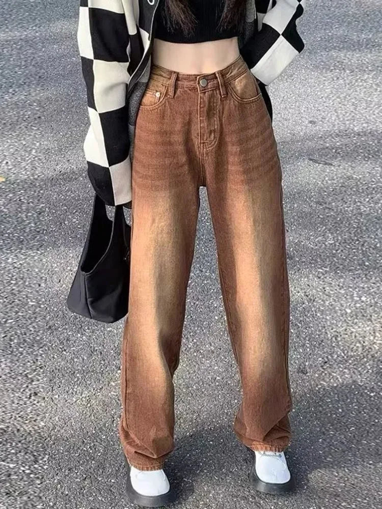 Feynzz - Retro Brown High-Waist Jeans 