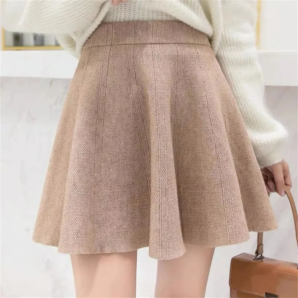 YKANGS - High-Waist A-Line Knitted Short Skirt