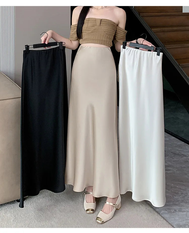 Satin Fishtail Skirt - High-Waist Chic Skirt