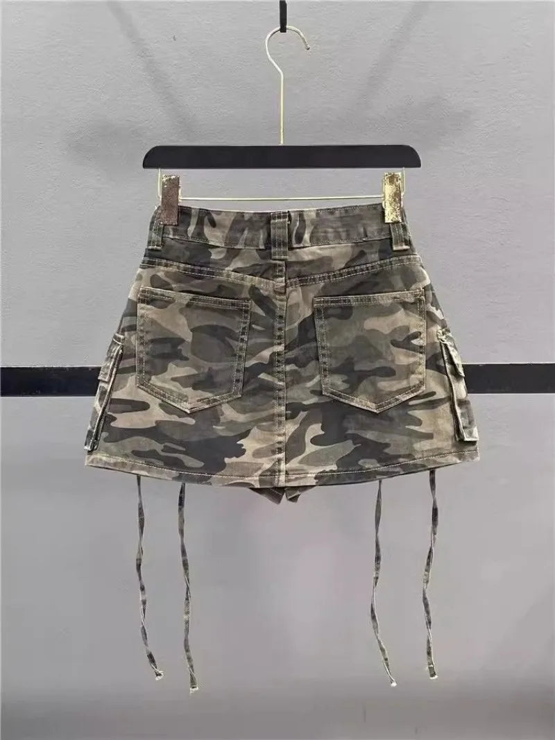 Vintage Camouflage Denim Skirt - Y2K Harajuku Style