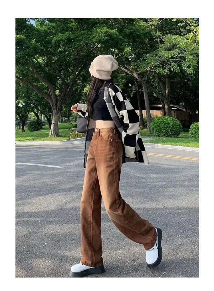 Feynzz - Retro Brown High-Waist Jeans 