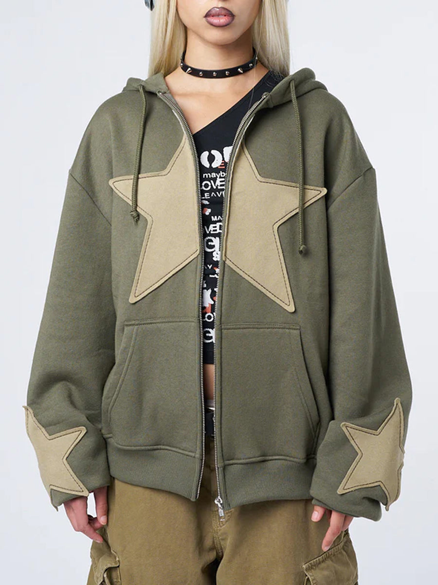 hirigin - Star Print Zip-Up Hoodie