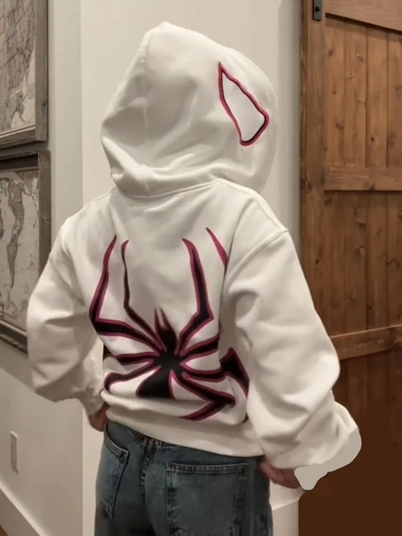 Spider Print Zip Up Hoodie