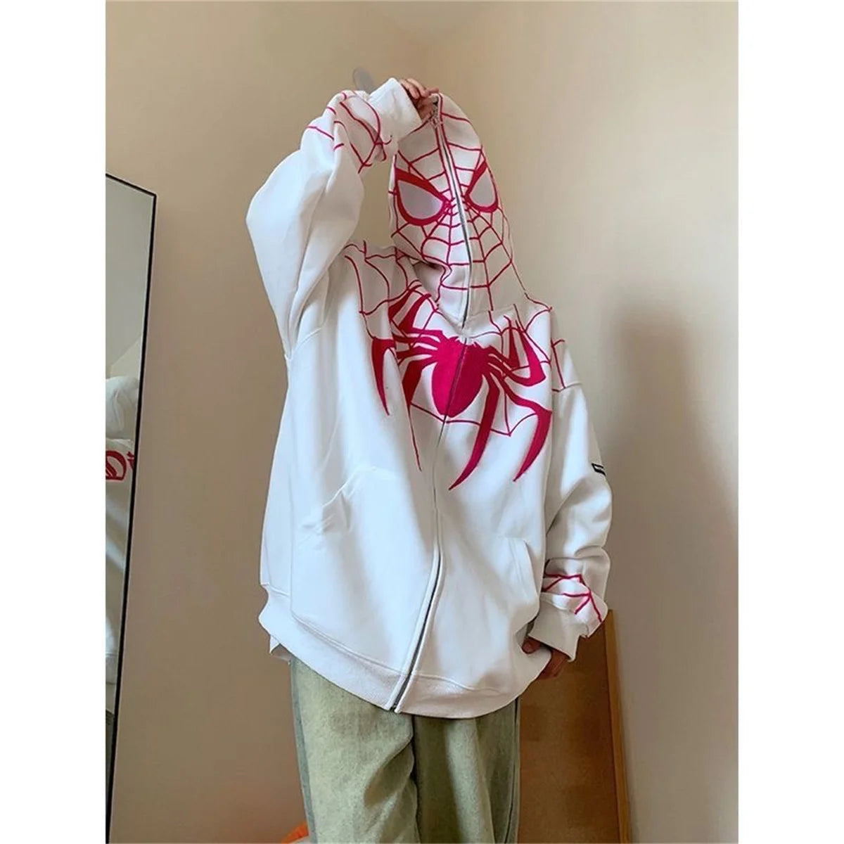 Spider Print Zip Up Hoodie