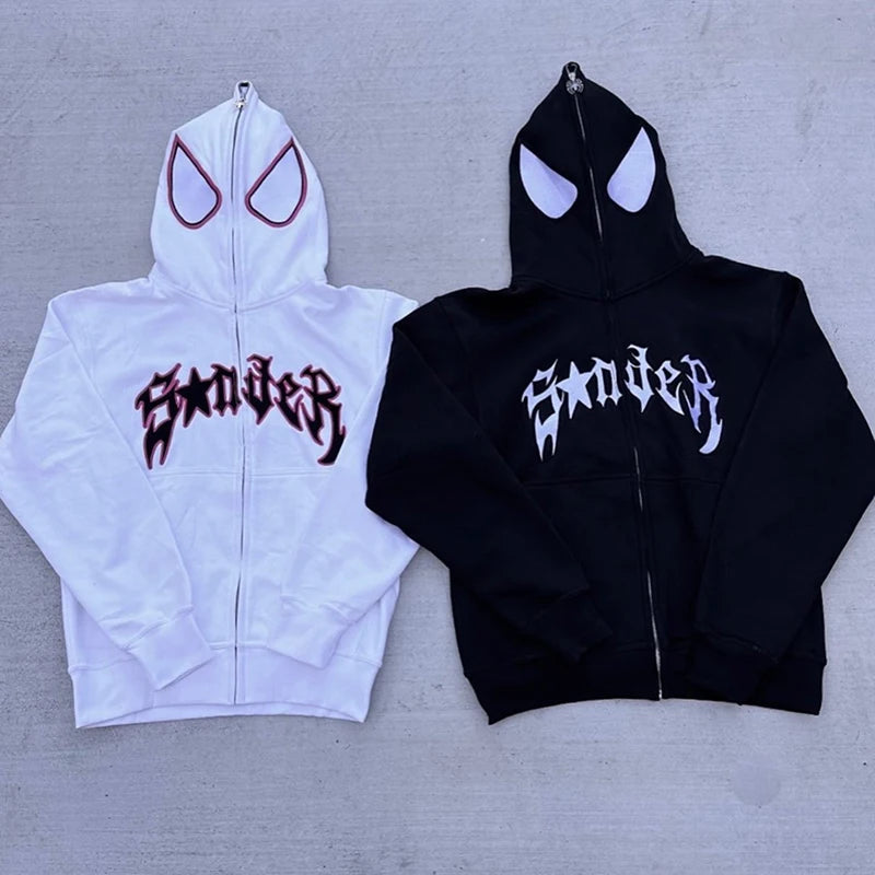 Spider Print Zip Up Hoodie