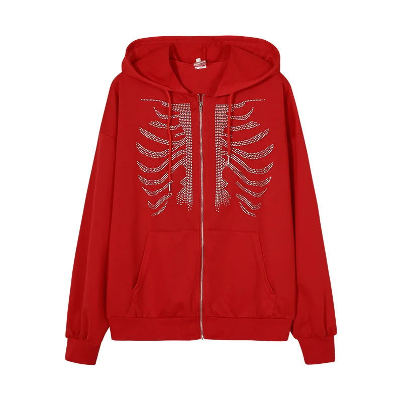 Cakulo - Y2K Rhinestone Skeleton Hoodie