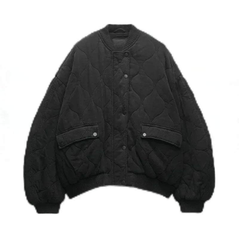 Women's Quilted Bomber Jacket - Loose Fit 