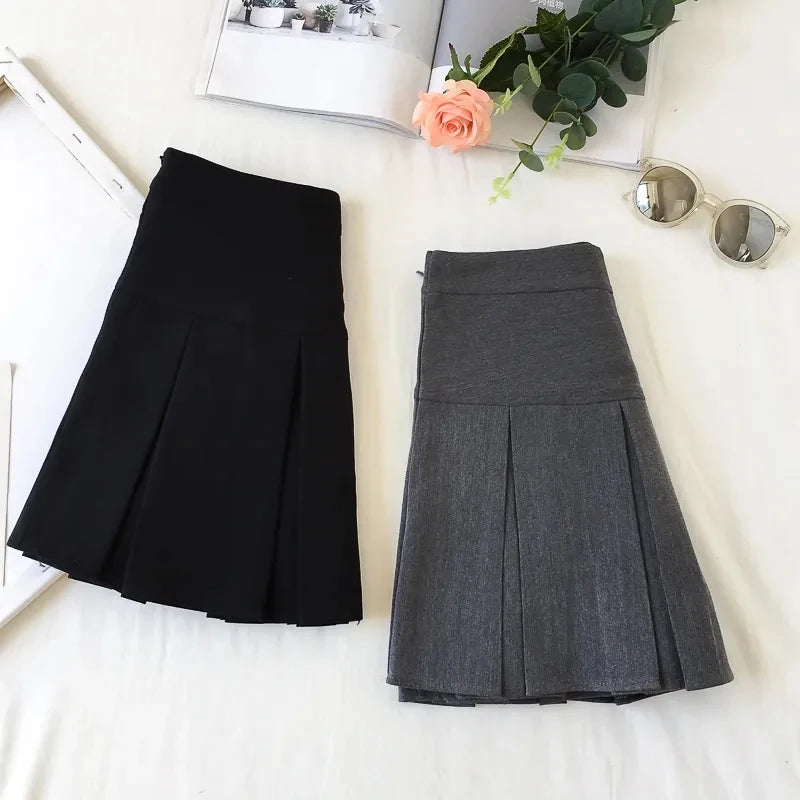 ZOKI - Vintage Gray Pleated Skirt