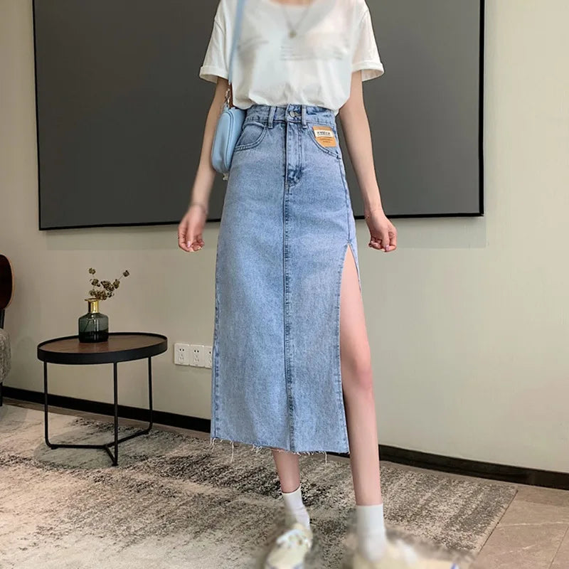 A-Line High-Waist Denim Skirt 