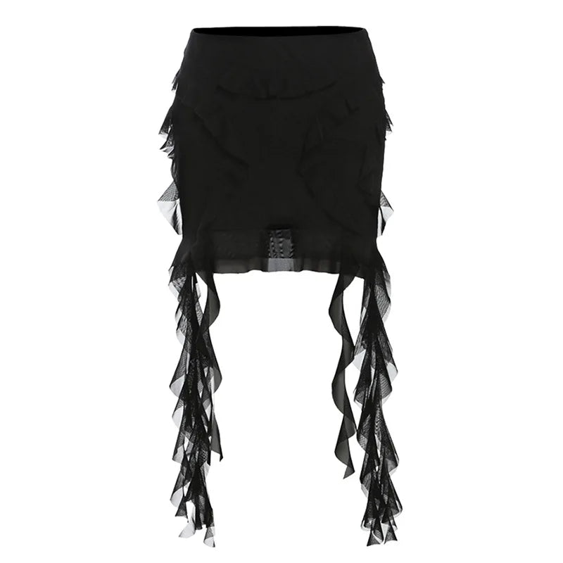 PixieKiki - Mesh Ruffled High-Waist Mini Skirt 